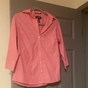 Pink Striped Button-Up Wrinkle Free Broadcloth Shirt Size 2 Lands’ End